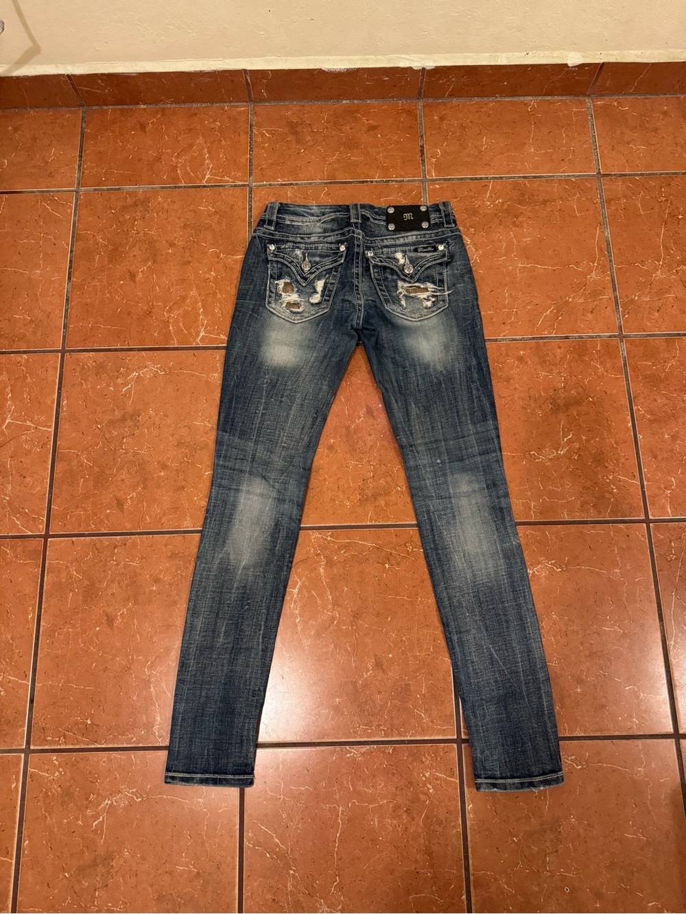 Miss Me Women's Skinny Jeans - Dark Blue Distressed